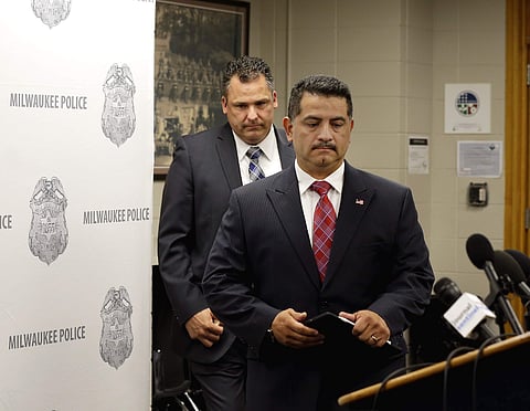 Milwaukee Police Chief Alfonso Morales arrives to speak to reporters Wednesday, May 23, 2018, in Milwaukee. | Associated Press