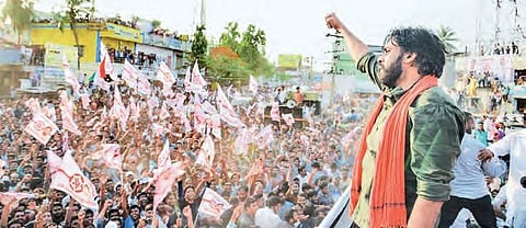 Pawan Kalyan addressing a gathering at Tekkali on Wednesday | EXPRESS