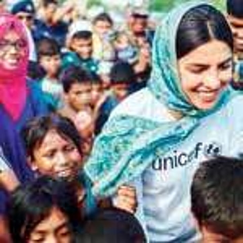 Priyanka Chopra with displaced Rohingya children