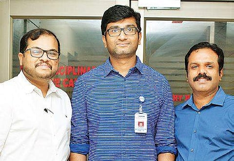 (From left) Doctors Ganga Prasad, Ajith K Gopan and Anoop Kumar | Express