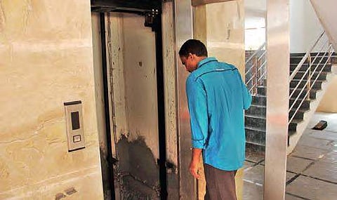 The lift inside which the 12-year-old boy died on Wednesday | sathya keerthi