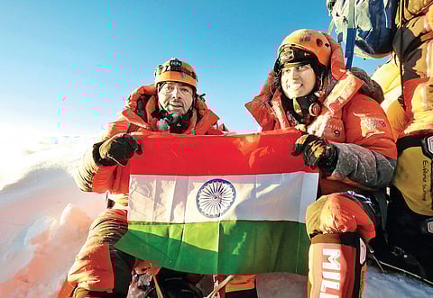 (Above) Ajeet and Deeya Bajaj at the summit of Mount Everest on May 16; (Below) the duo at home in Gurugram | Parveen Negi
