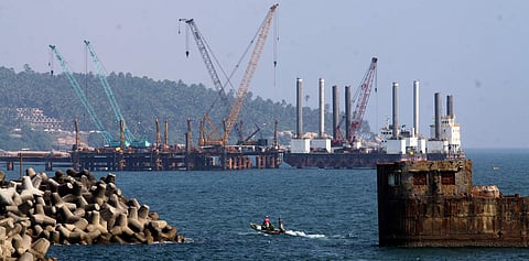 The work site of the Vizhinjam international seaport project. Express Photo | Kaviyoor Santhosh