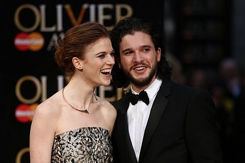 British actor Kit Harington (R) and British actress Rose Leslie (L) pose on the red carpet upon arrival to attend the 2016 Laurence Olivier Awards in London. (File | AFP)