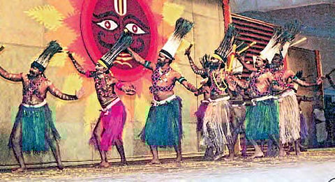 A file picture of Gond tribal artistes performing a Tribal dance