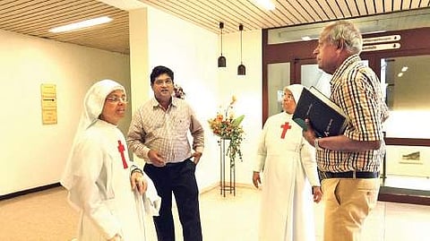 Raju E Raphael and Jose Punnamparambil while shooting the documentary at a convent in Ansbach, Germany