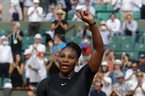 Serena Williams celebrates after defeating Kristyna Pliskova in their first round match of the French Open 2018 | AP