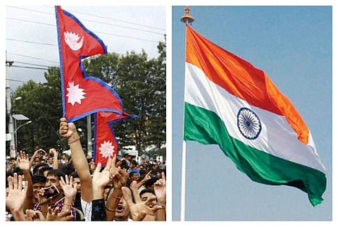 Flags of Nepal (Left) and India. (File photos | PTI)