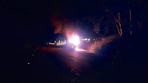 One of the victims of mob attack undergoing treatment in hospital and the vehicle set ablaze by locals | Express