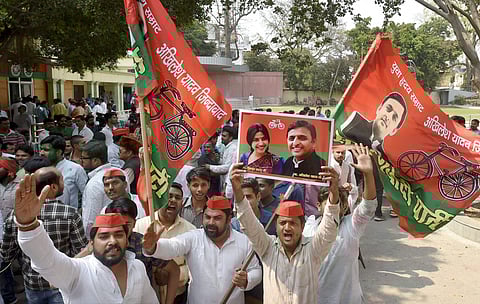 Image used for representational purpose only. Samajwadi party workers celebrate their party success in Phulpur by-election in Allahabad. (File Photo | PTI)