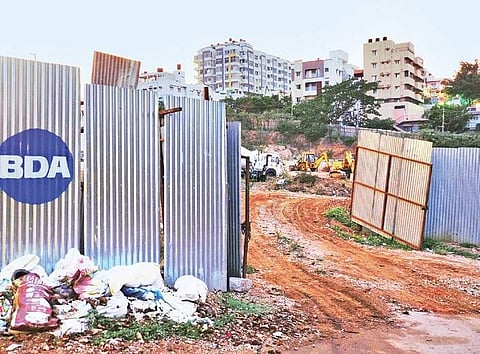 Works under way for BDA’s housing project at Nagarbhavi in Bengaluru. As many as 120 3BHK houses are to be constructed under the project | PUSHKAR V