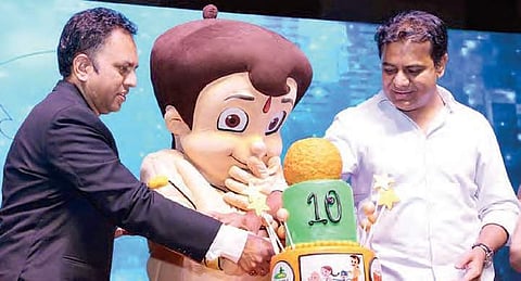 IT minister K T Rama Rao during the 10th birthday celebrations of iconic Indian cartoon character Chhota Bheem, in Hyderabad on Monday | EXPRESS