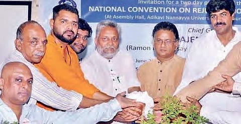Dr Rajendra Singha at the convention on Sunday | EXPRESS