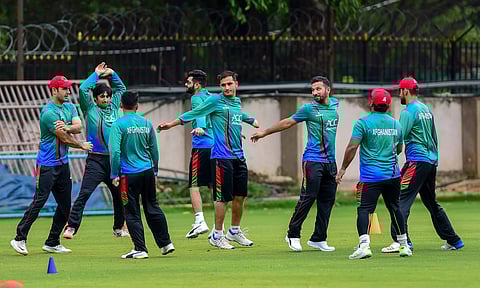 Afghanistan players during a practice session ahead of their maiden cricket test match against India in Bengaluru. | PTI