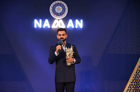 Indian cricket captain Virat Kohli speaks after receiving an award during the 6th M A K Pataudi Memorial Lecture and BCCI Awards in Bengaluru. | PTI
