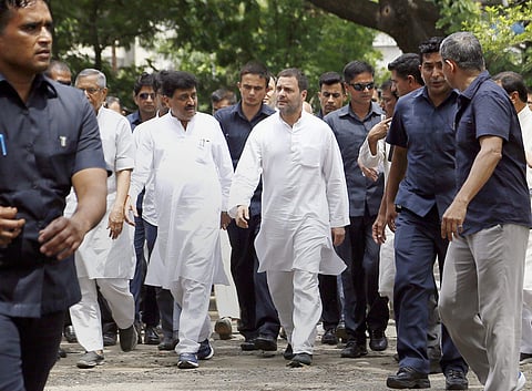 Congress president Rahul Gandhi arrives outside a court at Bhiwandi in Thane on Tuesday June 12 2018. | PTI
