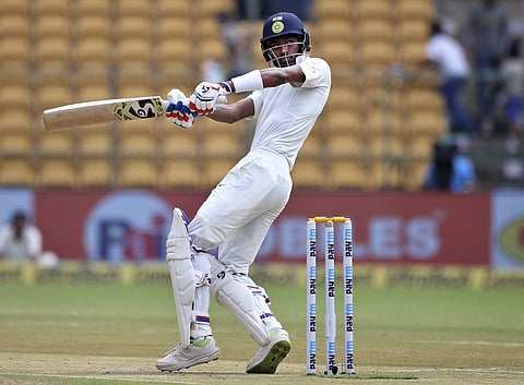 India's Hardik Pandya bats during the second day of one-off cricket test match against Afghanistan in Bangalore | AP