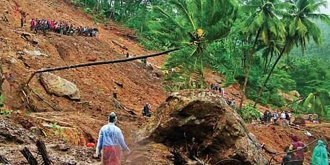 A scene from Karinchola in Kattippara Village where multiple landslides have devastated a large area ( File Photo | T P Sooraj)