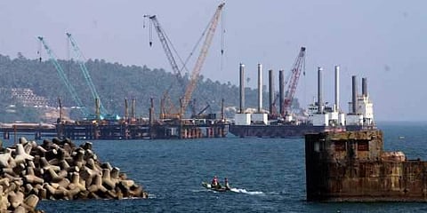 The work site of the Vizhinjam international seaport project. ( EPS | Kaviyoor Santhosh)