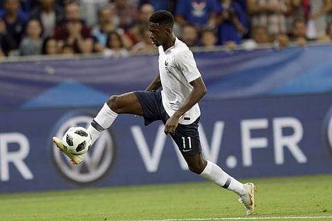 France's Ousmane Dembele controls the ball during a friendly soccer match between France and Italy at the Allianz Riviera stadium in Nice, southern France. (AP)