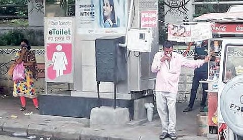 Ladies washroom surrounded by tea stalls at Uppal municipal office | Express