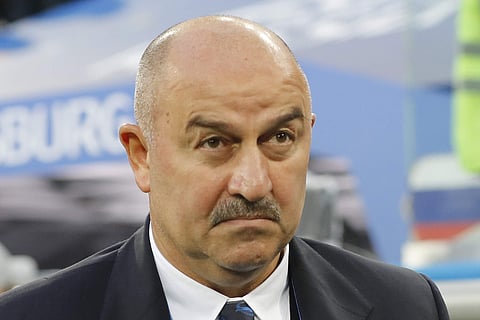 Russia head coach Stanislav Cherchesov waits for the start of the group A match between Russia and Egypt at the 2018 soccer World Cup in the St. Petersburg stadium in St. Petersburg, Russia, Tuesday, June 19, 2018. | AP