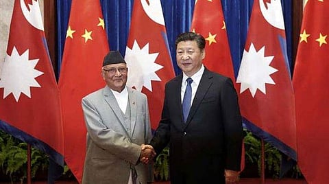 Chinese President Xi Jinping and Nepal Prime Minister Khadga Prasad Oli (Photo: AP)