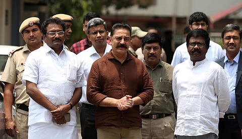 In this photo dated 20 June 2018, Kamal Haasan outside Election Commission in Delhi after a meeting with EC officials to register his party 'Makkal Needhi Maiam'. (Shekhar Yadav | EPS)