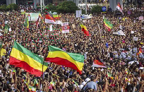 Ethiopians rally in solidarity with Prime Minister Abiy Ahmed in Meskel Square in the capital, Addis Ababa, Ethiopia. | AP