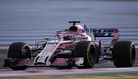 Force India driver Sergio Perez of Mexico steers his car during the third practice at the Paul Ricard racetrack, in Le Castellet, southern France. (AP)