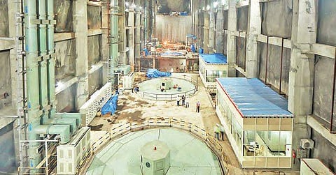 Ongoing works at Kaleshwaram irrigation project site | EXPRESS photo