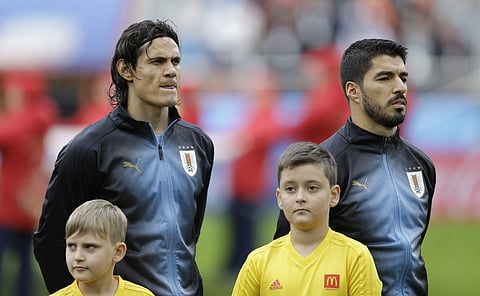 Uruguay strikers Edinson Cavani and Luis Suarez | AP