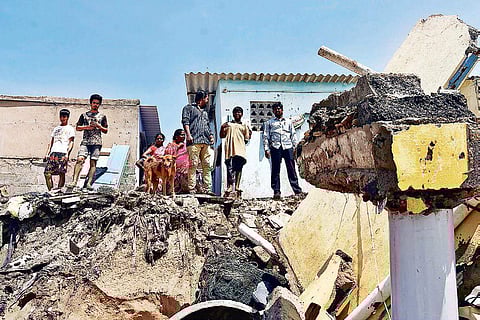 A damaged house in Foreshore Estate on Tuesday. The area has been hit by swell waves for the last 15 days | Express