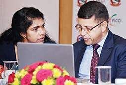 Bharat Kumar Regmi, Charge d’Affaires, Embassy of Nepal in New Delhi, with Tourism Secretary Rani George at the interactive session on tourism opportunities in Nepal, organised by the Federation of Indian Chambers of Commerce, in Thiruvananthapuram on Thu