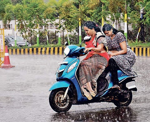 Motorists caught unawares in heavy rain on Thursday afternoon in the city | P Ravindra Babu