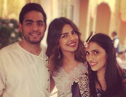 Priyanka Chopra posts a photo on Instagram with Akash and Shloka. (Photo | Instagram)