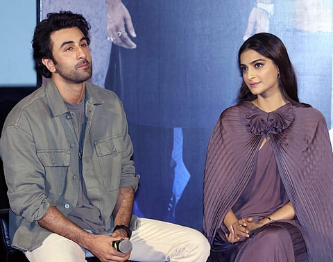 Ranbir Kapoor, Sonam Kapoor at the trailer launch of 'Sanju'. (PTI Photo)