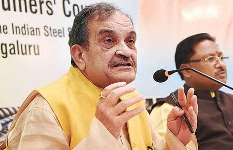 Union Minister of Steel Chaudhary Birender Singh at a press conference in Bengaluru on Friday | Nagaraja Gadekal