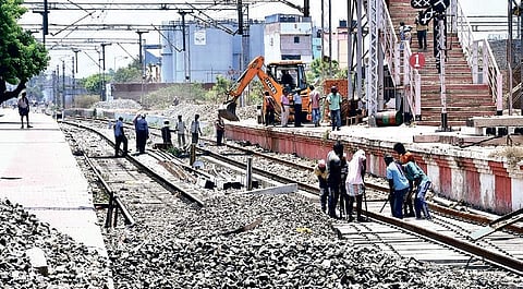 Ballast works being carried out at Korukkupet railway station on Wednesday | ASHWIN PRASATH