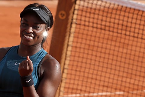 Sloane Stephens of the US clenches her fist after defeating Madison Keys during in semifinal match of the French Open | AP