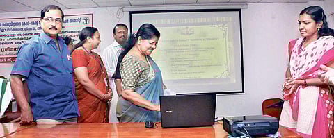 Fisheries Minister J Mercykutty Amma inaugurating the online registration of equivalent courses to Class X and Class XII organised by the Kerala State Literacy Mission Authority