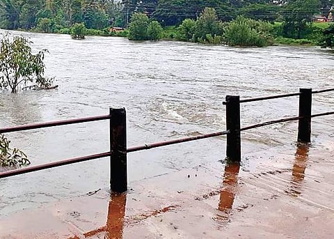 The Bhavani River overflowing in Chemmanur in Attappadi