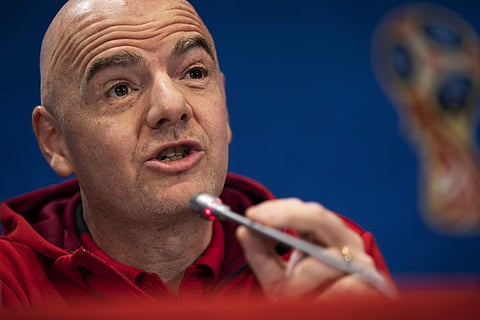 FIFA President Gianni Infantino talks to journalists during a news conference. (Photo | AP)
