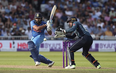 India's Rohit Sharma in action against England, during the One Day International Series match at Trent Bridge in Nottingham, England. (Photo | AP)