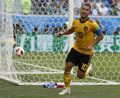 Belgium's Eden Hazard runs in celebration after scoring his side's second goal during the third place match between England and Belgium at the 2018 FIFA World Cup in the St. Petersburg Stadium in St. Petersburg, Russia. (Photo | AP)
