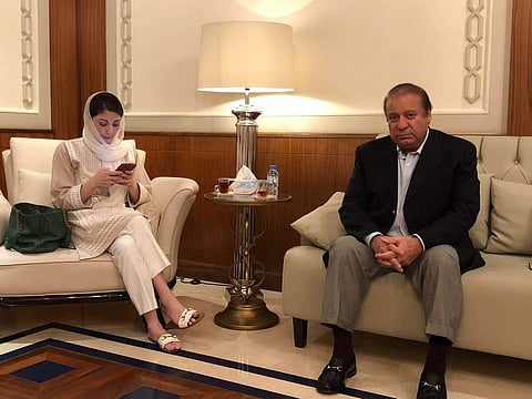 Nawaz Sharif and Maryam at Abu Dhabi airport. (File | Twitter/@MaryamNSharif)