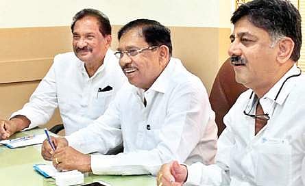 DyChief Minister G Parameshwara with ministers D K Shivakumar and KJ George. (FILE | EPS)