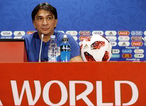 Croatia head coach Zlatko Dalic answers a question during a news a press conference at the 2018 soccer World Cup in Moscow, Russia. | AP