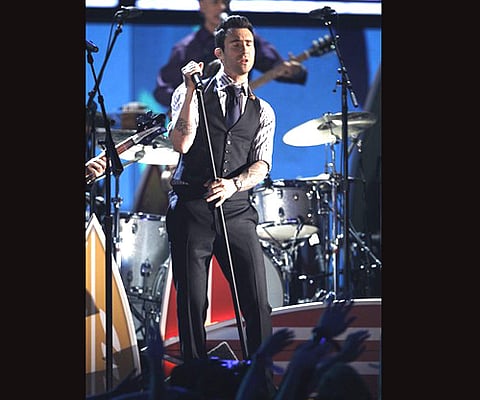 Adam Levine from the band Maroon 5 performs during the 54th annual Grammy Awards (Photo |AP)