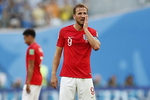 Harry Kane reacts after the third place match between England and Belgium at the 2018 soccer World Cup in the St. Petersburg Stadium. | AP